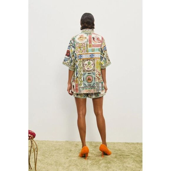 ALEMAIS Artisanal Patchwork Print Short Sleeve Button-Up Shirt Women MULTICOLOUR - Picture 4 of 4